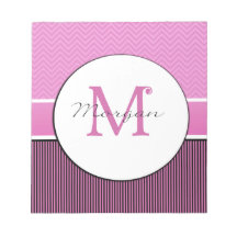 Morgan monogram chevron and stripes pink black memo notepads