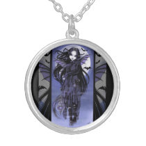 vampire, fairy, moon, gothic, purple, black, bats, lantern, morgan, Necklace with custom graphic design