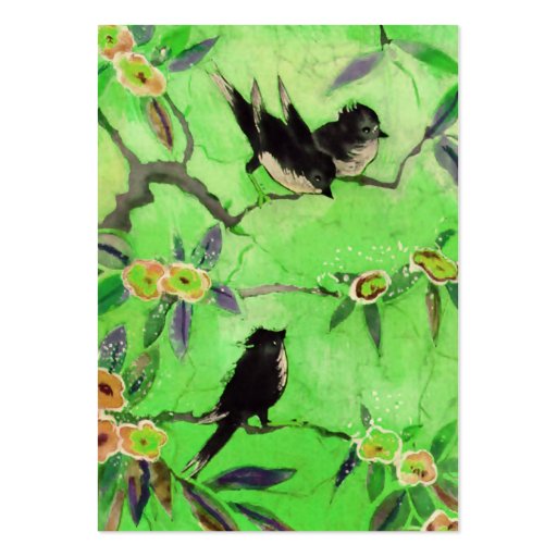Morning Colors: Bird Painting in Green and Gold Business Card Templates (front side)