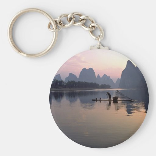 Morning crossing on River Li, Guilin, China Keychain