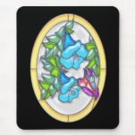 Morning Glories &amp; Hummingbird Stained Glass Mousepad