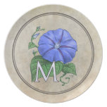 Morning Glory Flower Alphabet Monogram Plate