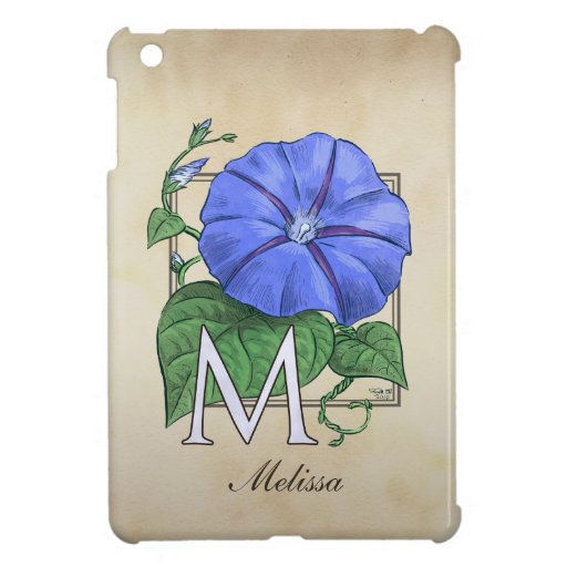 Morning Glory Flower Monogram iPad Mini Covers