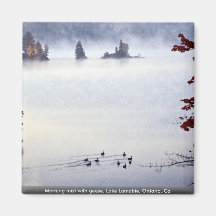 Morning mist with geese, Lake Lamabie, Ontario, Ca Fridge Magnets