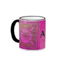 MORNING STAR Pink,Fuchsia Black, Monogram Coffee Mugs