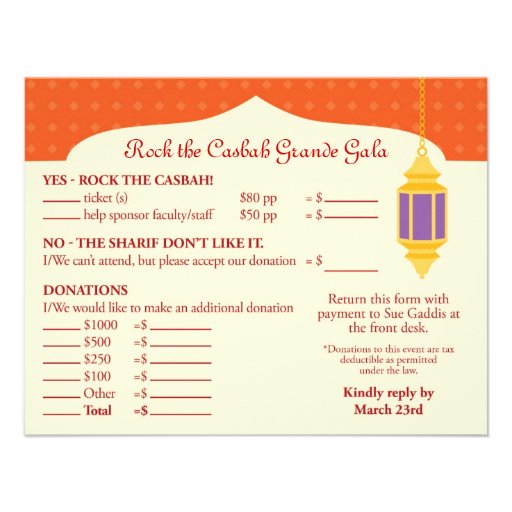 Moroccan Lantern Fundraiser Gala RSVP Card Personalized Announcement