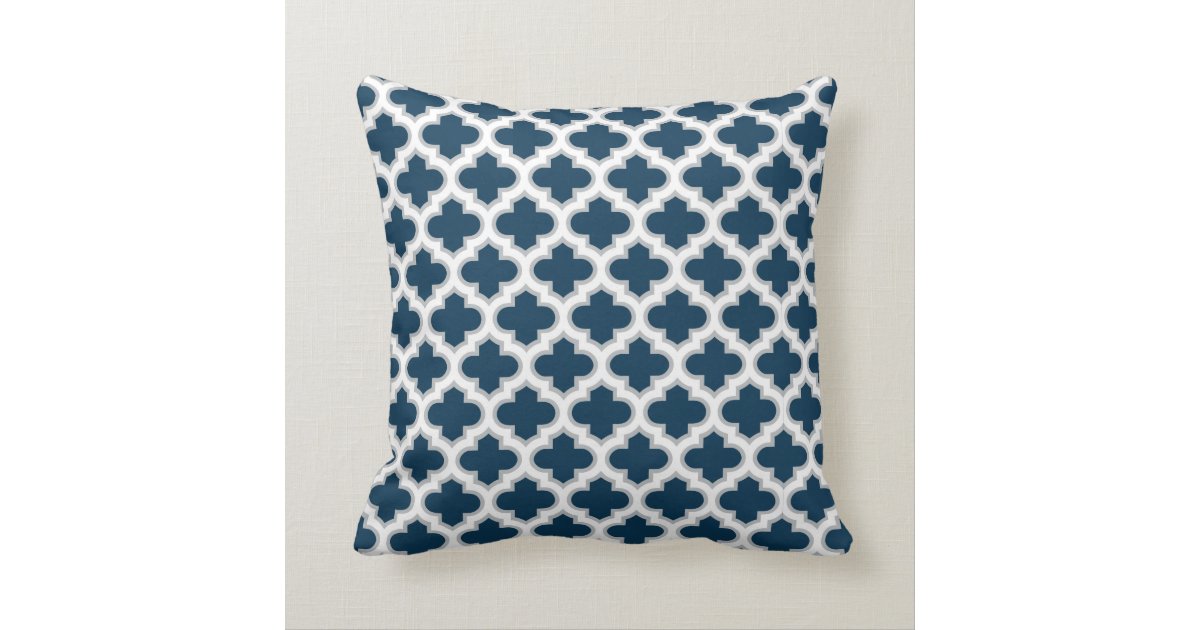 Moroccan Lattice Navy Blue Gray White Pattern Throw Pillow Zazzle