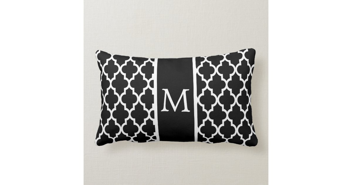 Moroccan Lattice Pattern In White And Black Lumbar Pillow