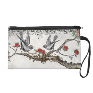 Moroccan Love Bird Red Gray Bride Honeymoon Clutch Wristlet Clutch