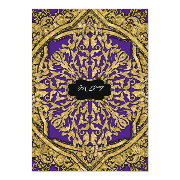Moroccan Swirl Scroll Gold Glitter Elegant Wedding Card