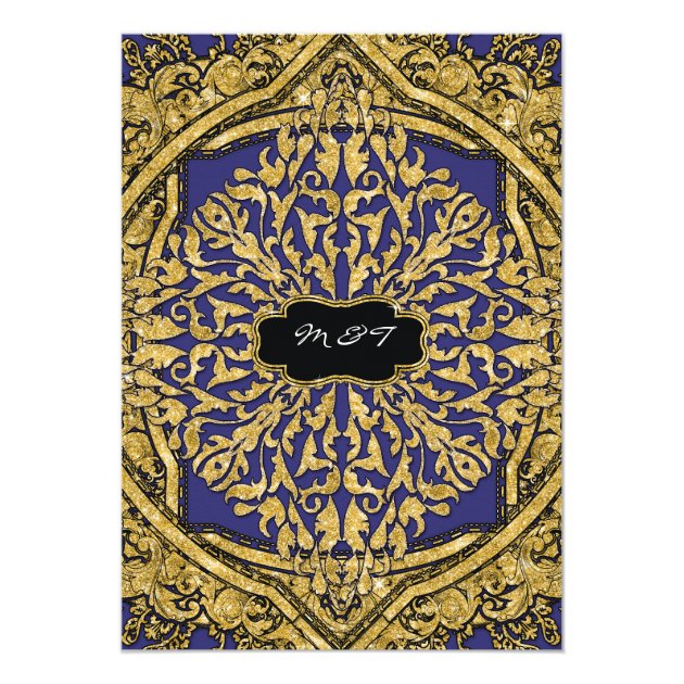 Moroccan Swirl Scroll Gold Glitter Elegant Wedding Card