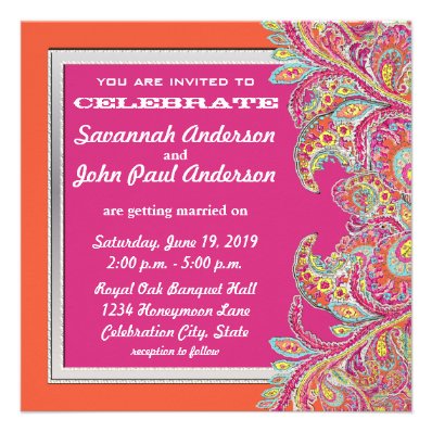 Moroccan Tangerine & Fuchsia Wedding Invitations