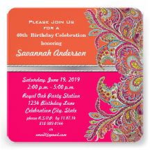 Moroccan Tangerine & Hot Pink 40th Birthday Party Personalized Announcement