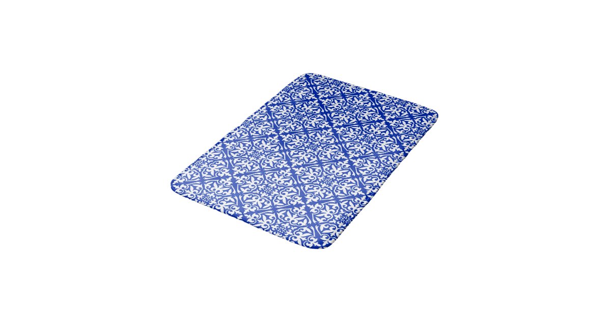 Moroccan tile cobalt blue and white bathroom mat Zazzle