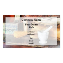 Mortar and Pestle and Box of Cocoa business cards