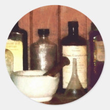 Mortar and Pestle With Flasks Round Sticker
