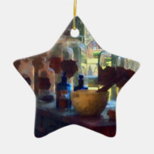 Mortar, Pestle and Bottles by Window Christmas Ornaments