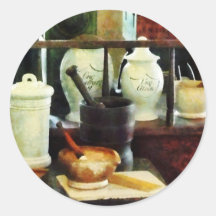 Mortar, Pestles and White Jars Round Stickers