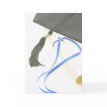 Mortarboard, Diploma, Blue Ribbon Card