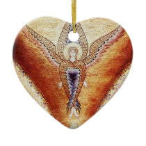 MOSAIC ANGEL  Brown Parchment ,Red Ruby Christmas Tree Ornament