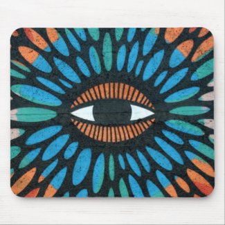 Mosaic Eye in Blue and Orange Background Mousepad