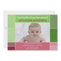 Mosaic Green Designer Baby Birth Announcement invitations