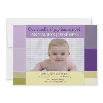 Mosaic Lilac Designer Baby Birth Announcement invitations