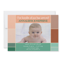 Mosaic Peach Designer Baby Birth Announcement invitations