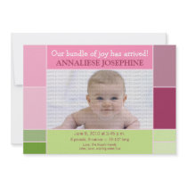 Mosaic Pink Designer Baby Birth Announcement invitations