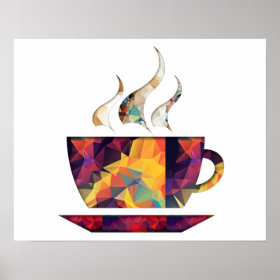 Mosaic Polygon Orange Cup of Cocoa or Coffee Posters
