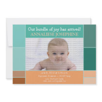 Mosaic Teal Designer Baby Birth Announcement invitations