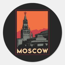 moscow russia kremlin art deco retro travel round sticker
