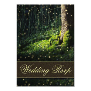 Moss Enchanted Forest Firefly Wedding RSVP Cards Custom Announcement