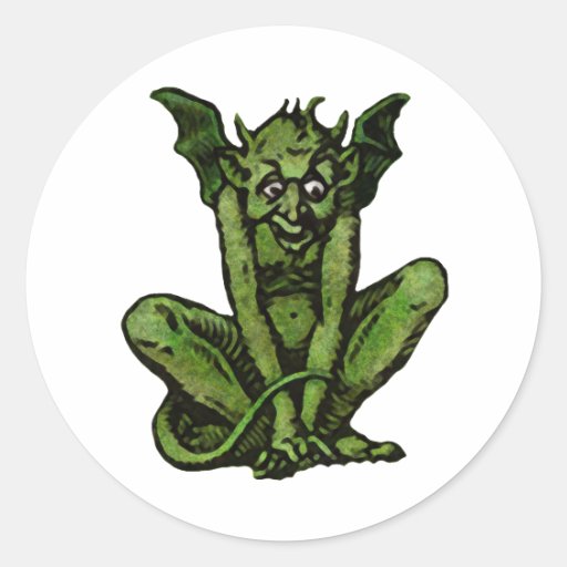 Mossy Little Green Goblin Man Round Stickers