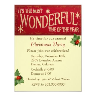 Most Wonderful Time Christmas Party 4.25x5.5 Paper Invitation Card