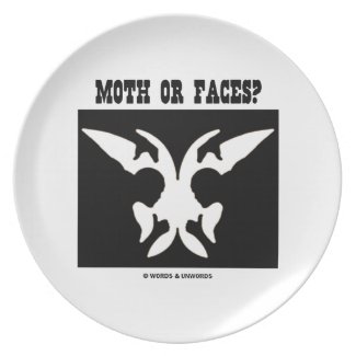 Moth Or Faces? (Optical Illusion Black White) Dinner Plates