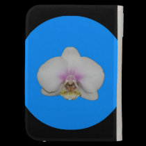 Moth Orchid Blossom, light blue circle, black back caseable cases