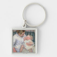Mother about to Wash her Sleepy Child, 1880 (oil o Keychains