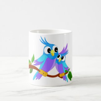 Mother and Baby Cartoon Parrots Coffee Mug