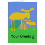 Mother and Baby Golden Deer Cartoon Card