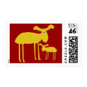 Mother and Baby Golden Deer Cartoon Stamp
