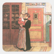 Mother and Baby in the Kitchen Square Stickers