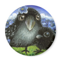 Mother and baby raven magnets