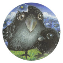 Mother and baby raven plates