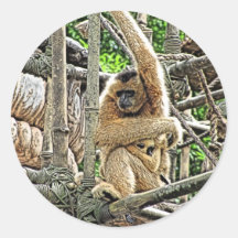 Mother and Child Gibbons Painting Sticker