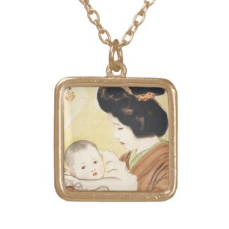 Mother and Child Shinsui Ito japanese portrait art Personalized Necklace