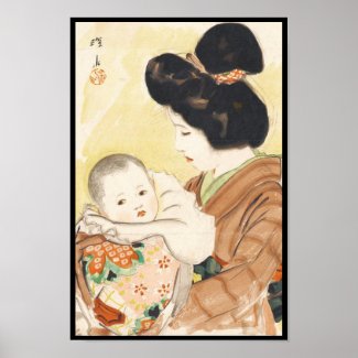 Mother and Child Shinsui Ito japanese portrait art Print