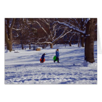 Mother and Child Sled Riding cards