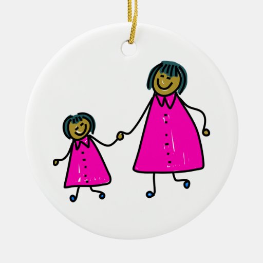 Mother And Daughter Double-Sided Ceramic Round Christmas Ornament | Zazzle