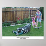 Mother and Daughter Mowing Lawn posters